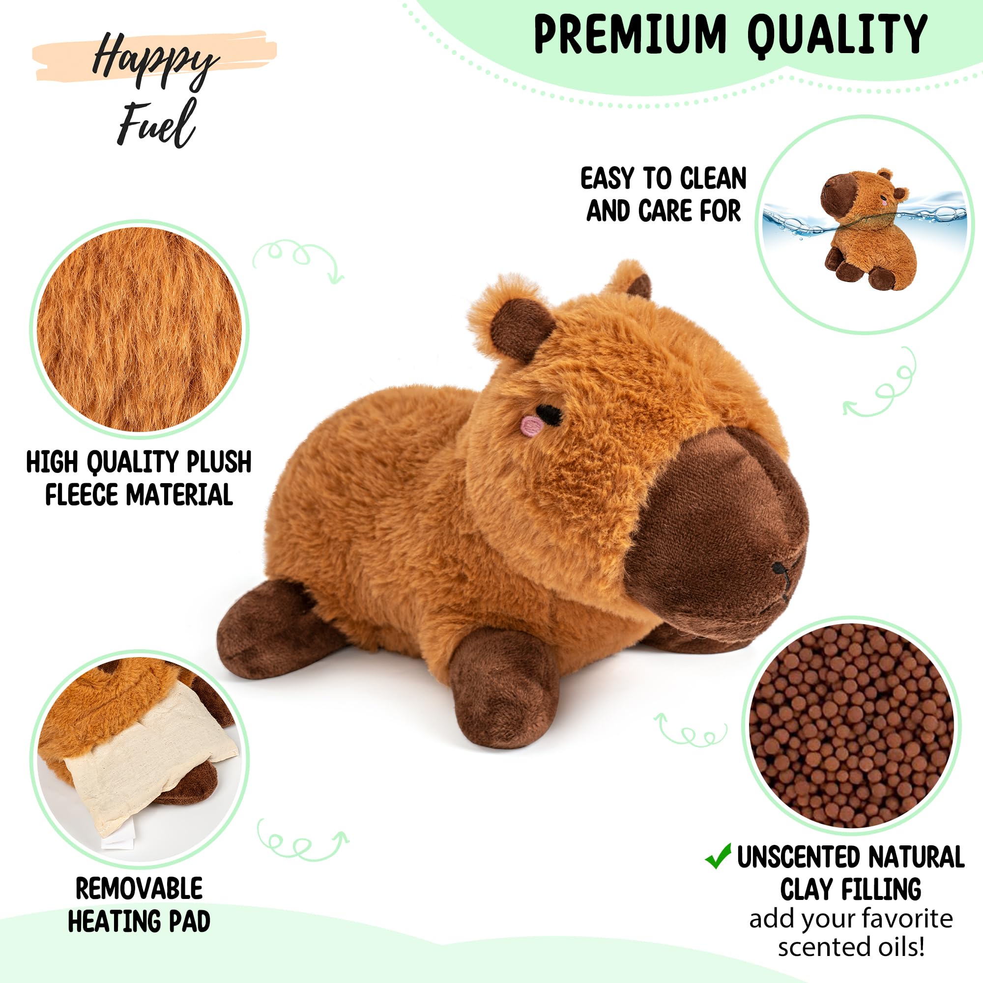 Capybara Microwavable Unscented 1.5 lbs Heating Pad for Women and Kids - Cute Soft Cozy Pillow Plush Heatable Warm Stuffed Animals - Kawaii Hot and Cold Plushie Food Toy- Capybara Gifts for Girls Boys