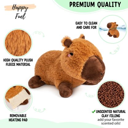 Capybara Microwavable Unscented 1.5 lbs Heating Pad for Women and Kids - Cute Soft Cozy Pillow Plush Heatable Warm Stuffed Animals - Kawaii Hot and Cold Plushie Food Toy- Capybara Gifts for Girls Boys