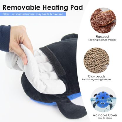 Microwavable Heating Pad for Pain Relief, Cute Unscented Stuffed Animal Moist Heat Pad for Neck, Shoulder, Stitched Heatable Soft Pillow for Cramps, Period, Gift for Women & Kids (Blue)