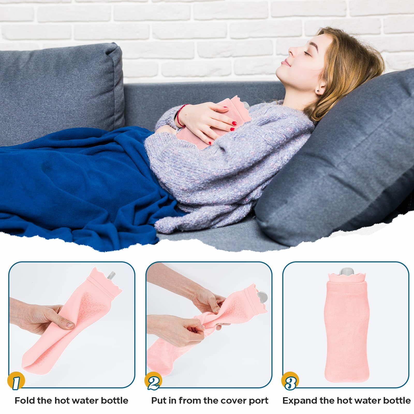 Microwaveable Hot Water Bottle with Cover, BPA-Free Silicone Hot Water Bottle for Hot & Cold Therapy