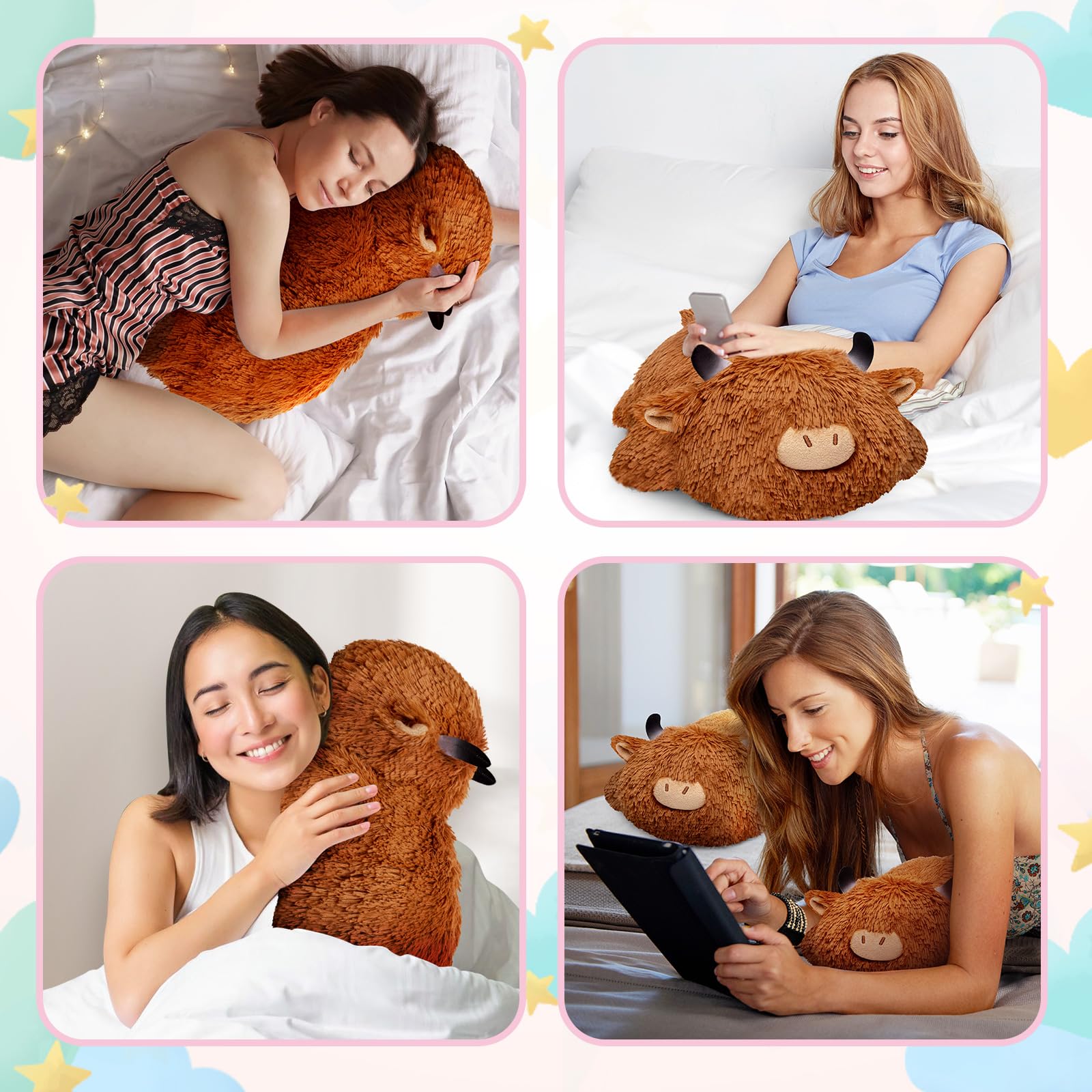 Weighted Highland Cow Plush, Weighted Stuffed Animals 4.0 Lbs, Cow Plush for Kids, Highland Cow Stuffed Animals, Weighted Plush Toy Birthday Gifts for Women, Girls and Males (23 inch)