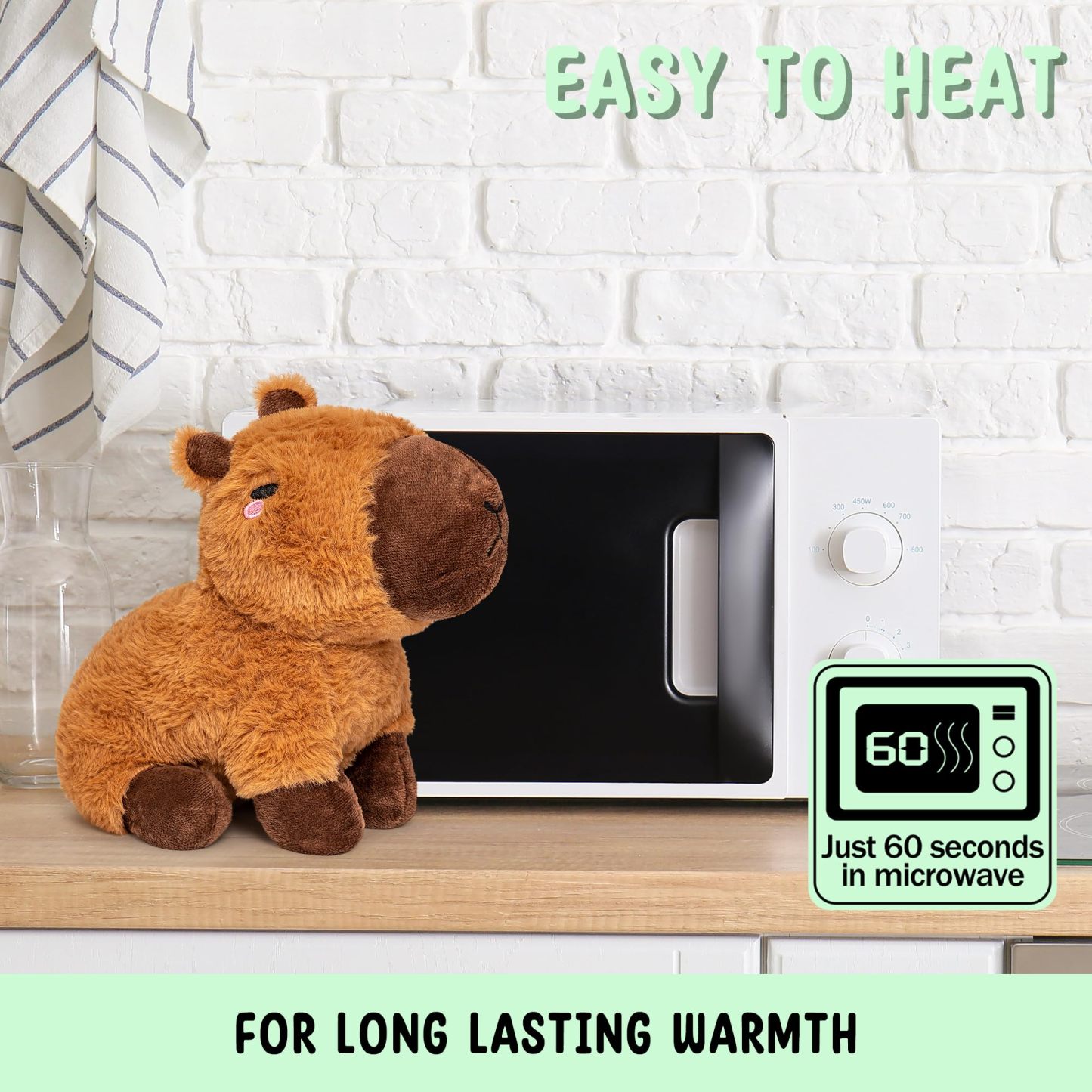 Capybara Microwavable Unscented 1.5 lbs Heating Pad for Women and Kids - Cute Soft Cozy Pillow Plush Heatable Warm Stuffed Animals - Kawaii Hot and Cold Plushie Food Toy- Capybara Gifts for Girls Boys