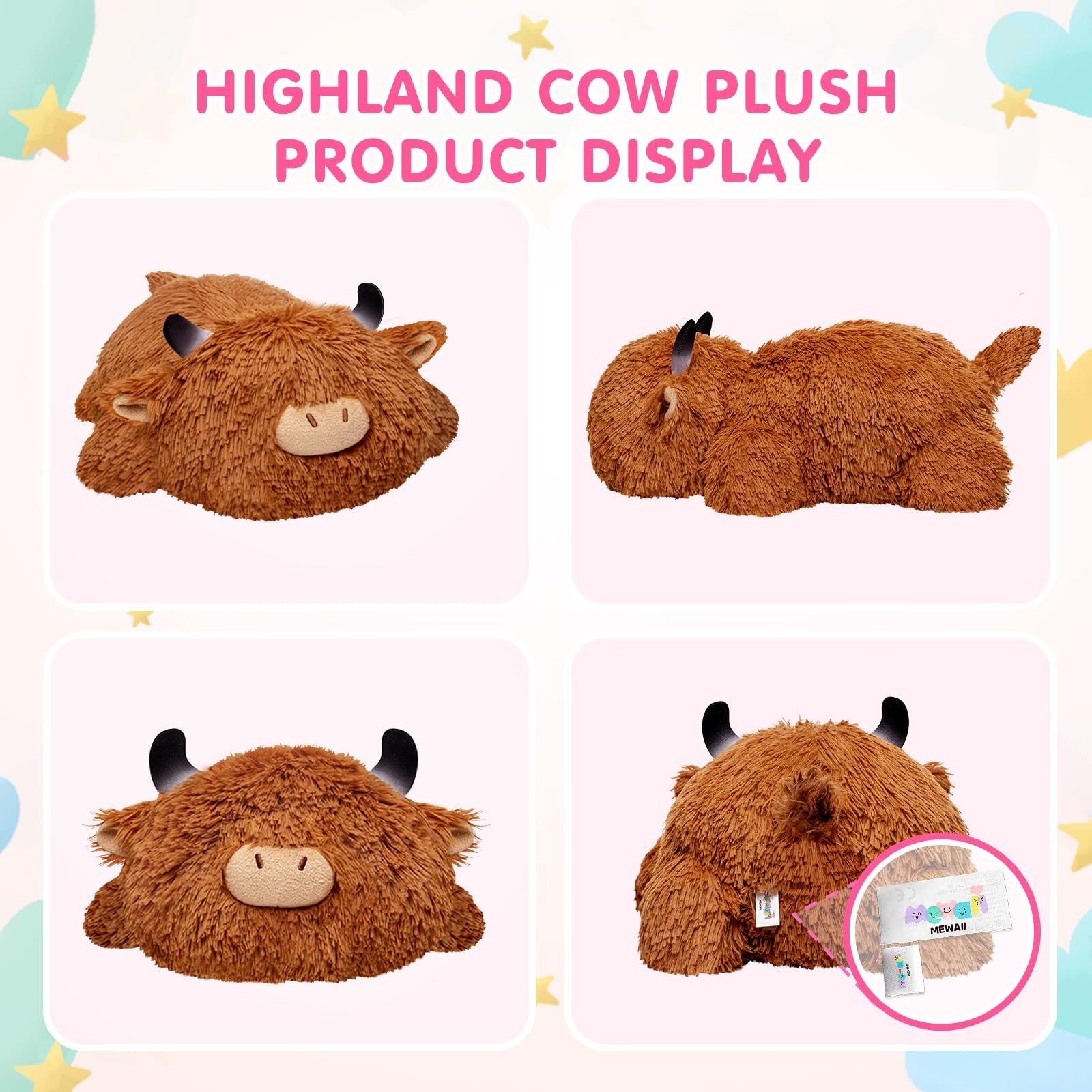 Weighted Highland Cow Plush, Weighted Stuffed Animals 4.0 Lbs, Cow Plush for Kids, Highland Cow Stuffed Animals, Weighted Plush Toy Birthday Gifts for Women, Girls and Males (23 inch)