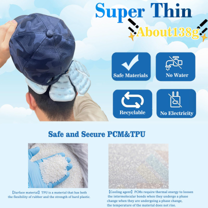 Ice Pack Hat, TPU & PCM Material, Reusable Head Cooling, Freezes Below 28°C, Summer Cooling for Helmets, Unisex