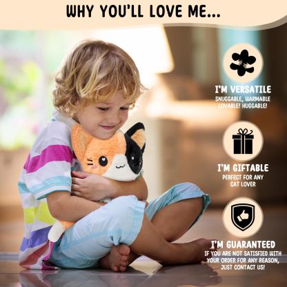 Calico Cat Microwavable 1.5 lbs Unscented Heating Pad for Women and Kids- Cute Soft Cozy Pillow Plush Heatable Warm Stuffed Animals - Kawaii Hot and Cold Plushie - Calico Cat Gifts for Girls and Women