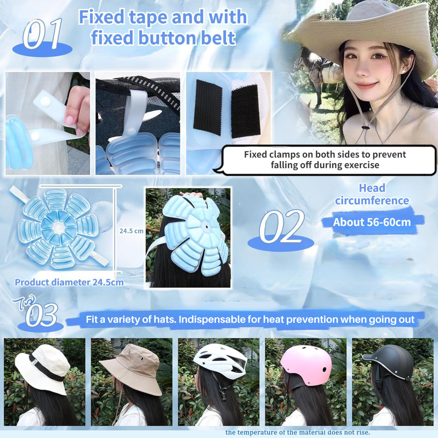 Ice Pack Hat, TPU & PCM Material, Reusable Head Cooling, Freezes Below 28°C, Summer Cooling for Helmets, Unisex