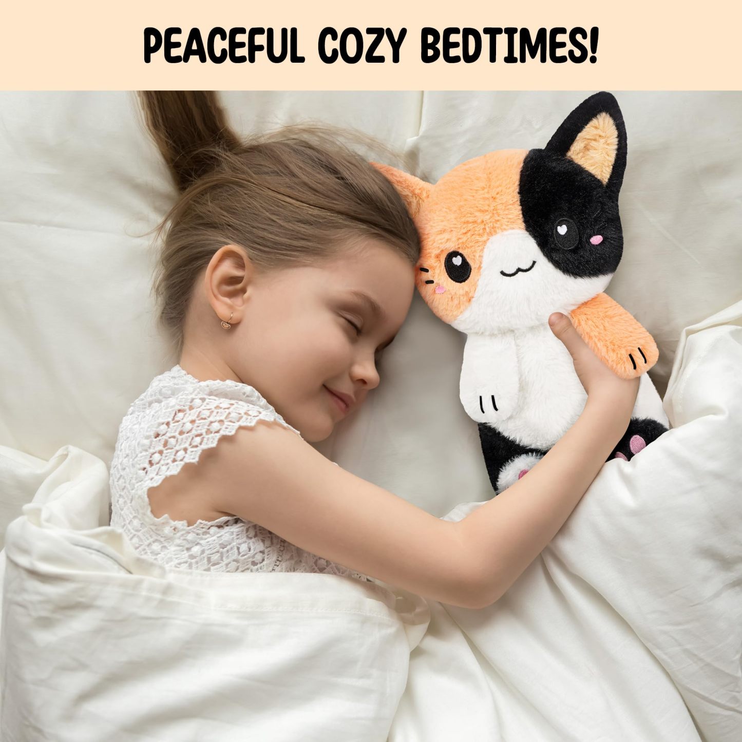 Calico Cat Microwavable 1.5 lbs Unscented Heating Pad for Women and Kids- Cute Soft Cozy Pillow Plush Heatable Warm Stuffed Animals - Kawaii Hot and Cold Plushie - Calico Cat Gifts for Girls and Women