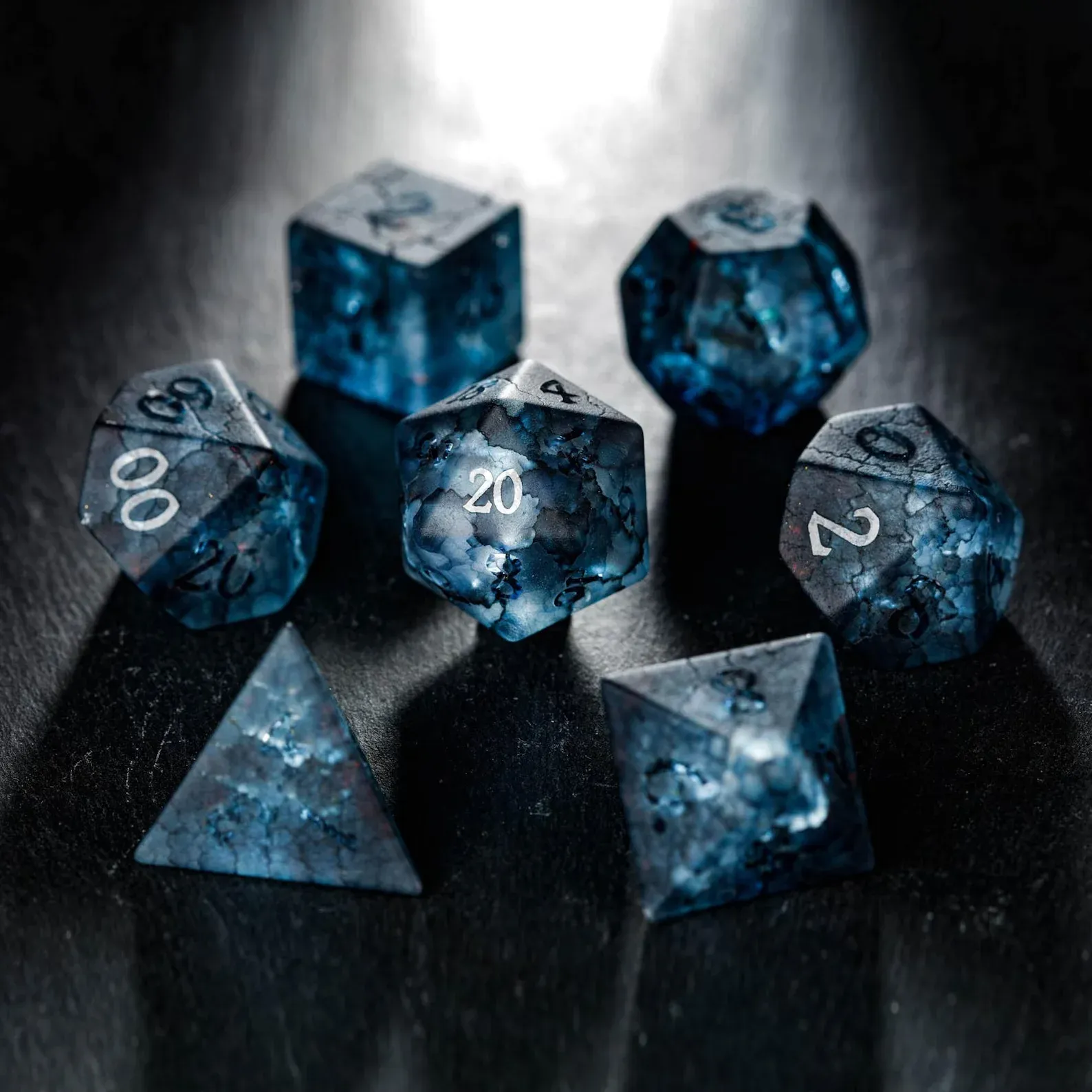 Raised Dark Blue Lightning Dice Set