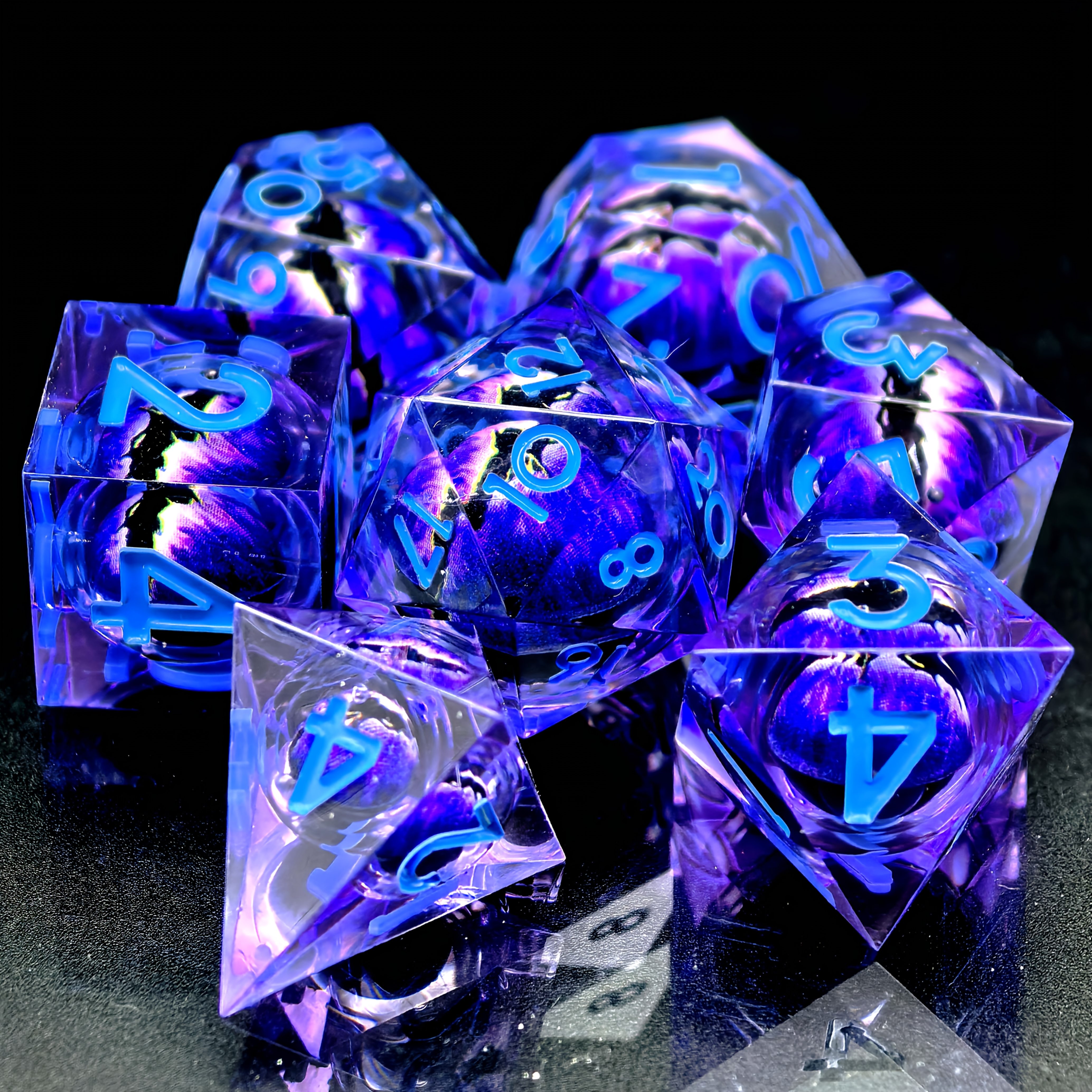 Dragon Eye DND Sharp Edge Liquid Core Resin Handmade Dice Set