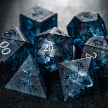 Raised Dark Blue Lightning Dice Set