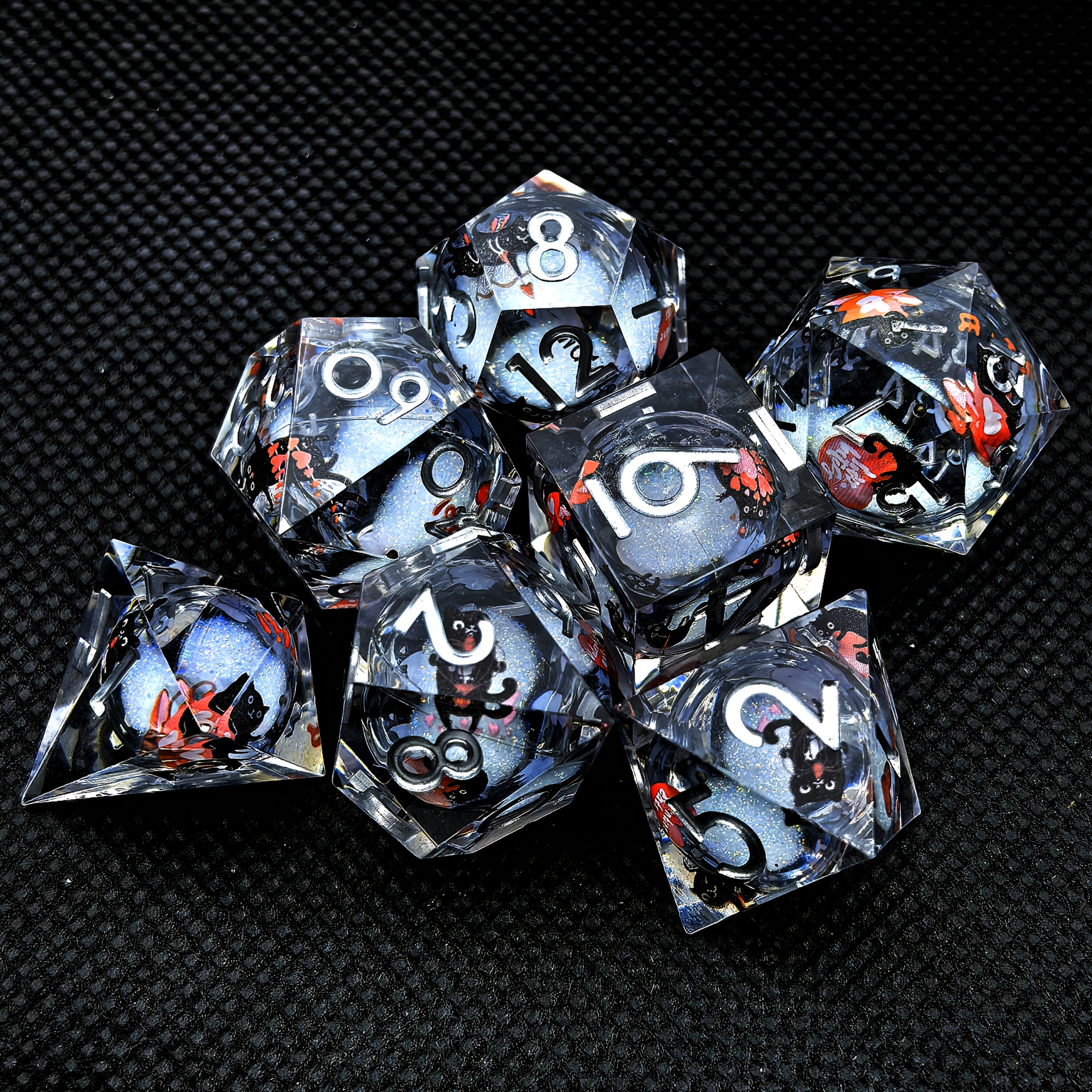 Handmade Resin Dice, with Cute Cat Sticker Theme, Multi-Faceted Sharp