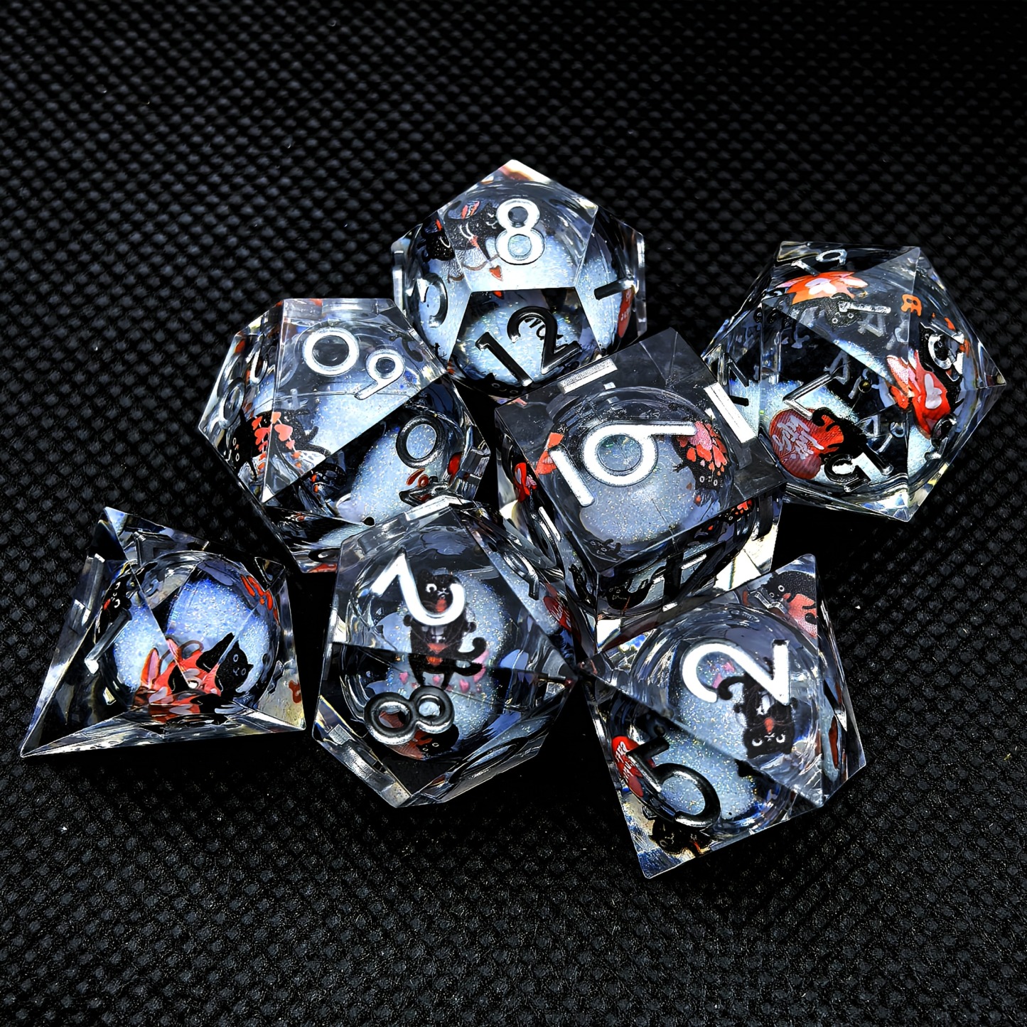 Handmade Resin Dice, with Cute Cat Sticker Theme, Multi-Faceted Sharp