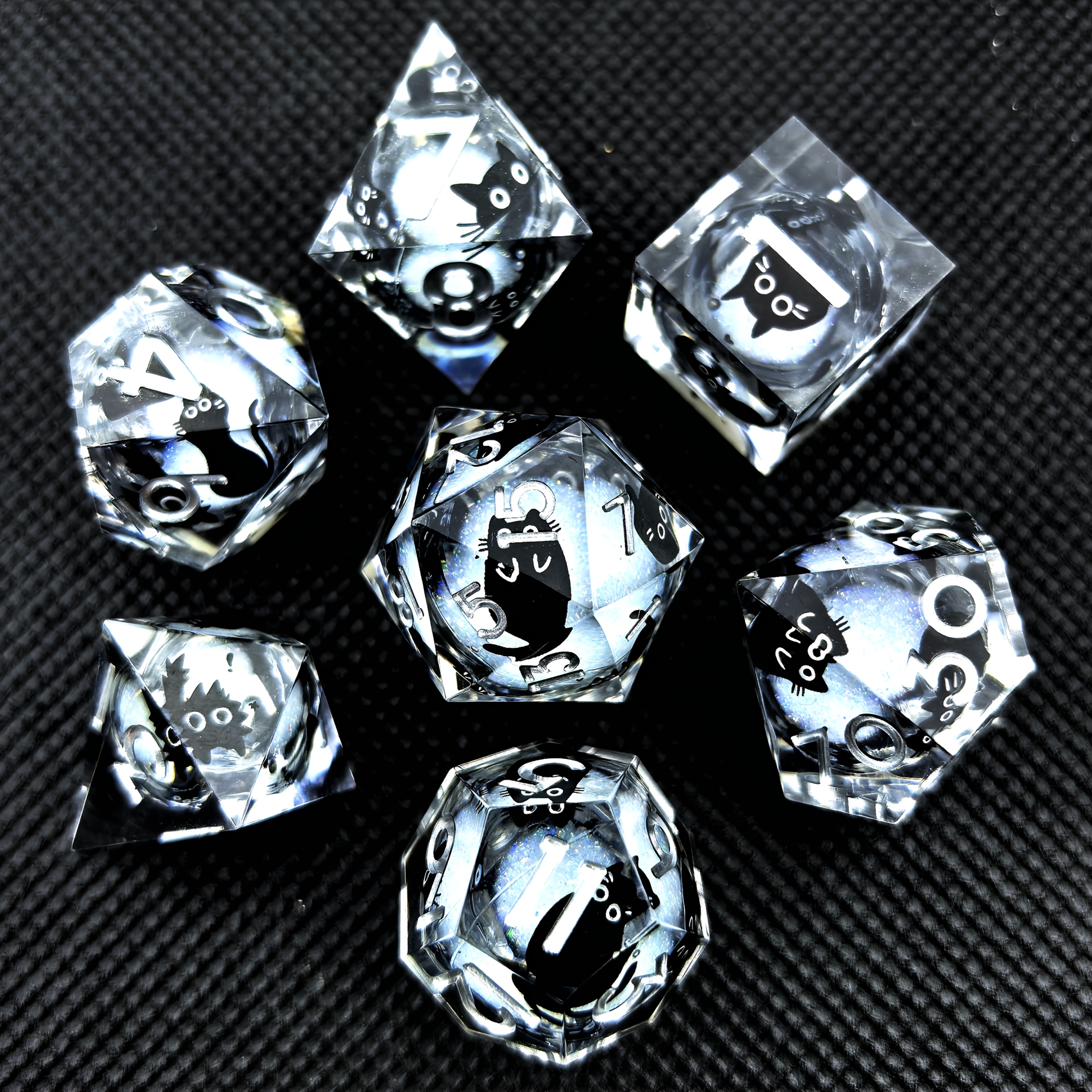 Handmade Resin Dice, with Cute Cat Sticker Theme, Multi-Faceted Sharp