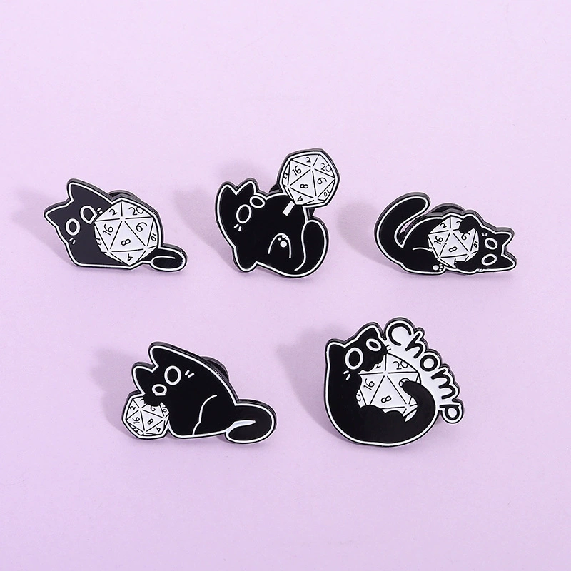 Black Cat D20 Enamel Pin