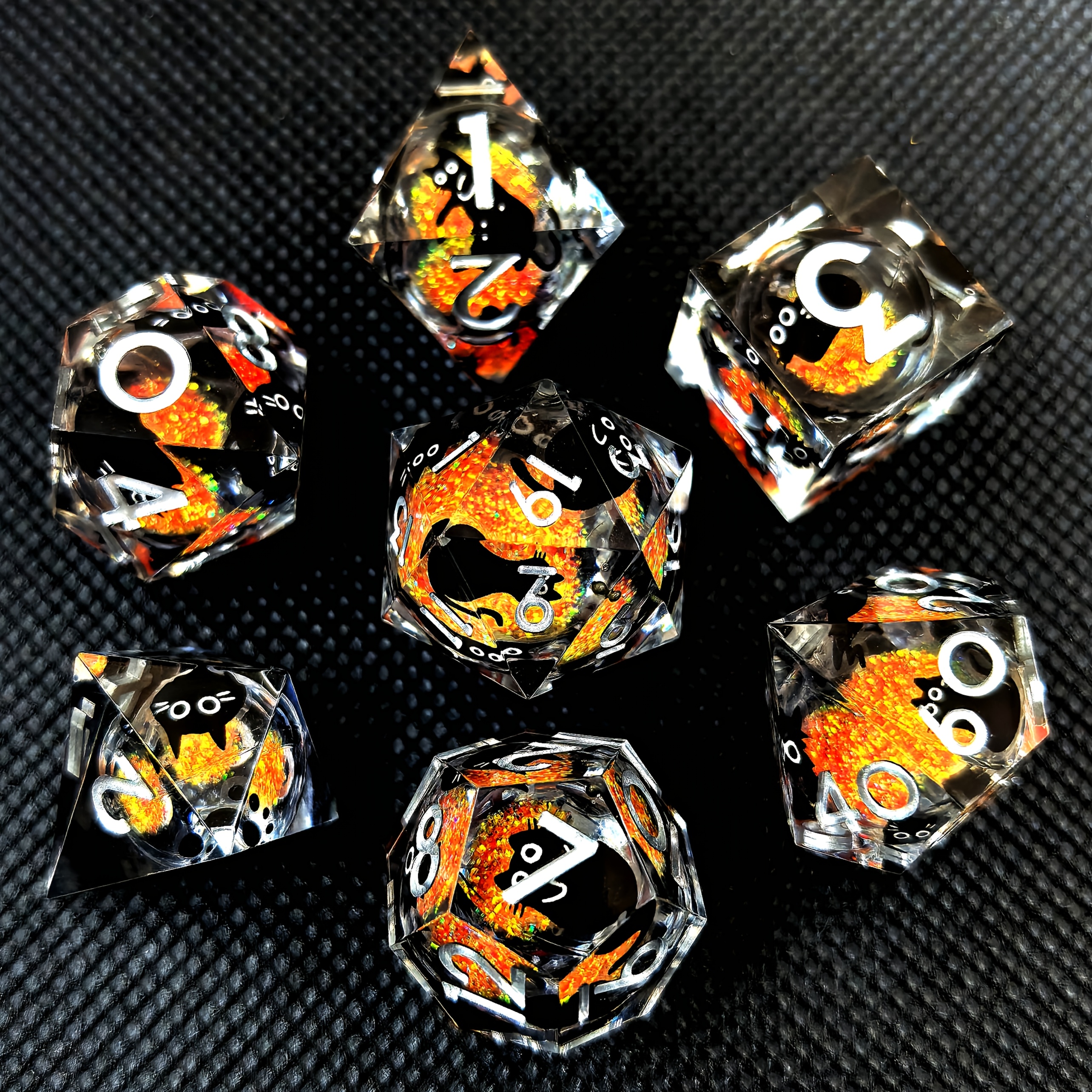 Handmade Resin Dice, with Cute Cat Sticker Theme, Multi-Faceted Sharp
