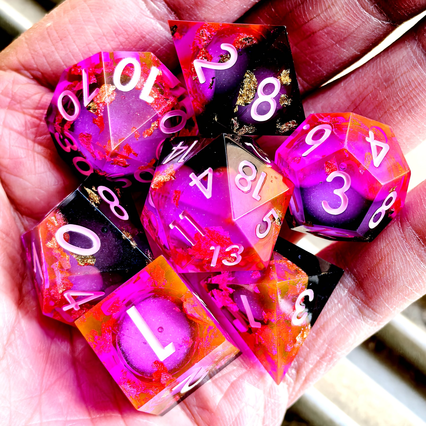 Sacred Flame Gold Foil Resin Dice Set