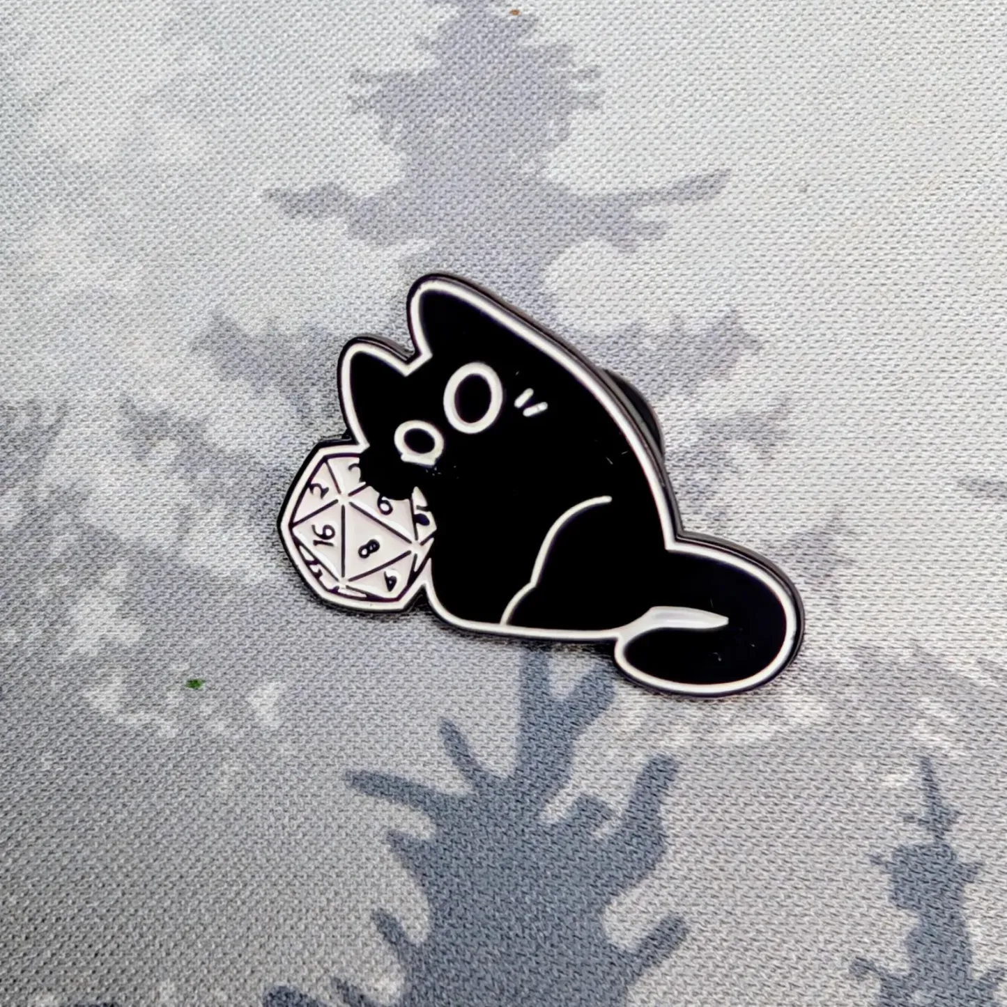 Black Cat D20 Enamel Pin