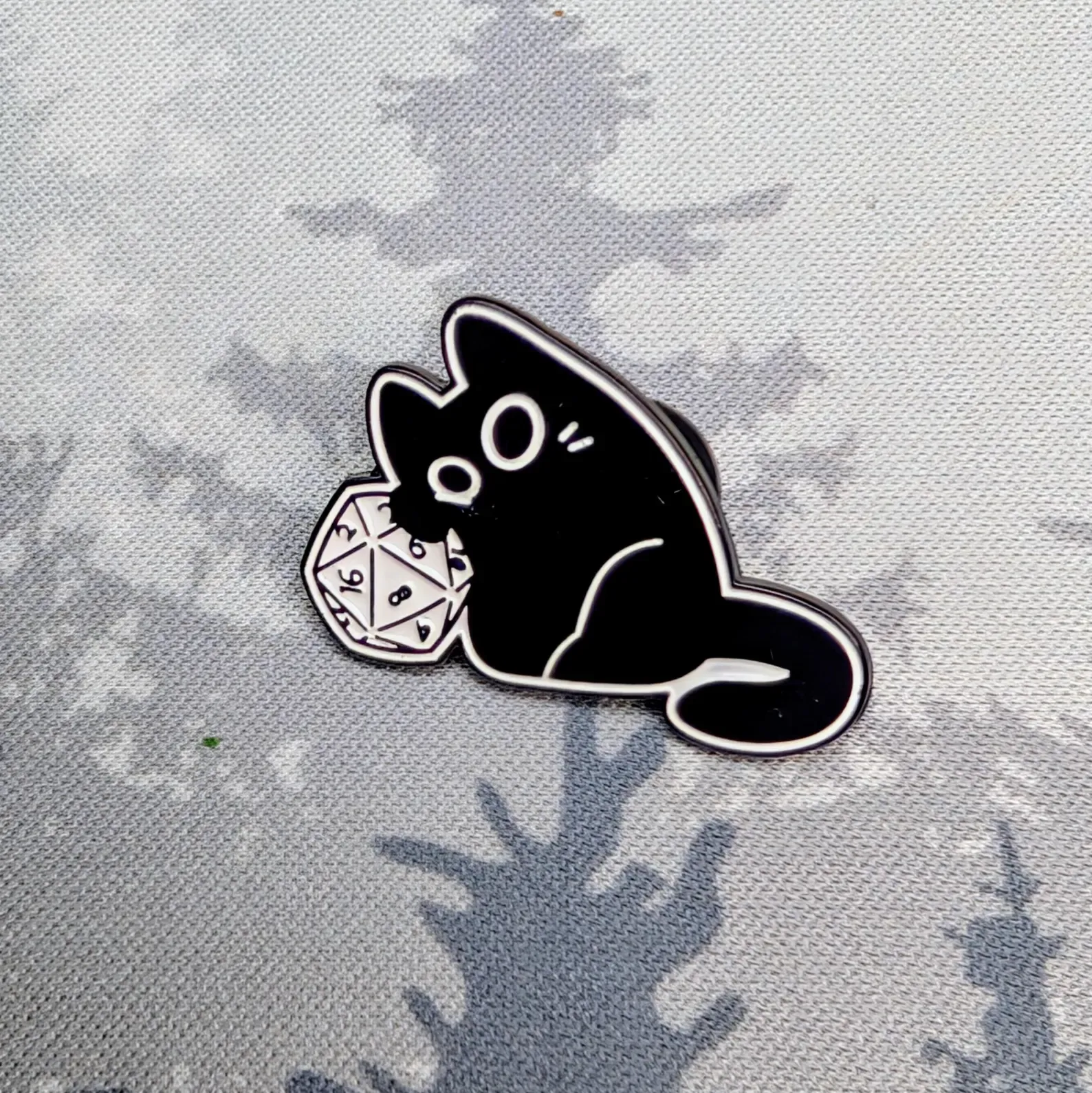 Black Cat D20 Enamel Pin