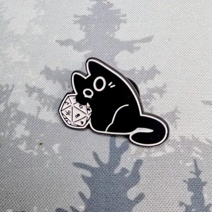 Black Cat D20 Enamel Pin