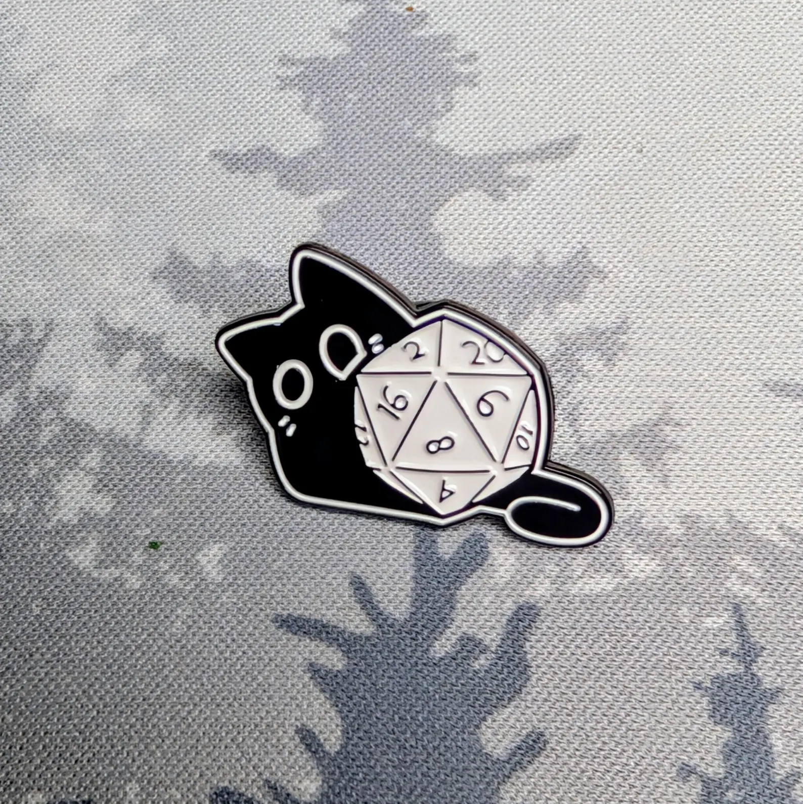 Black Cat D20 Enamel Pin