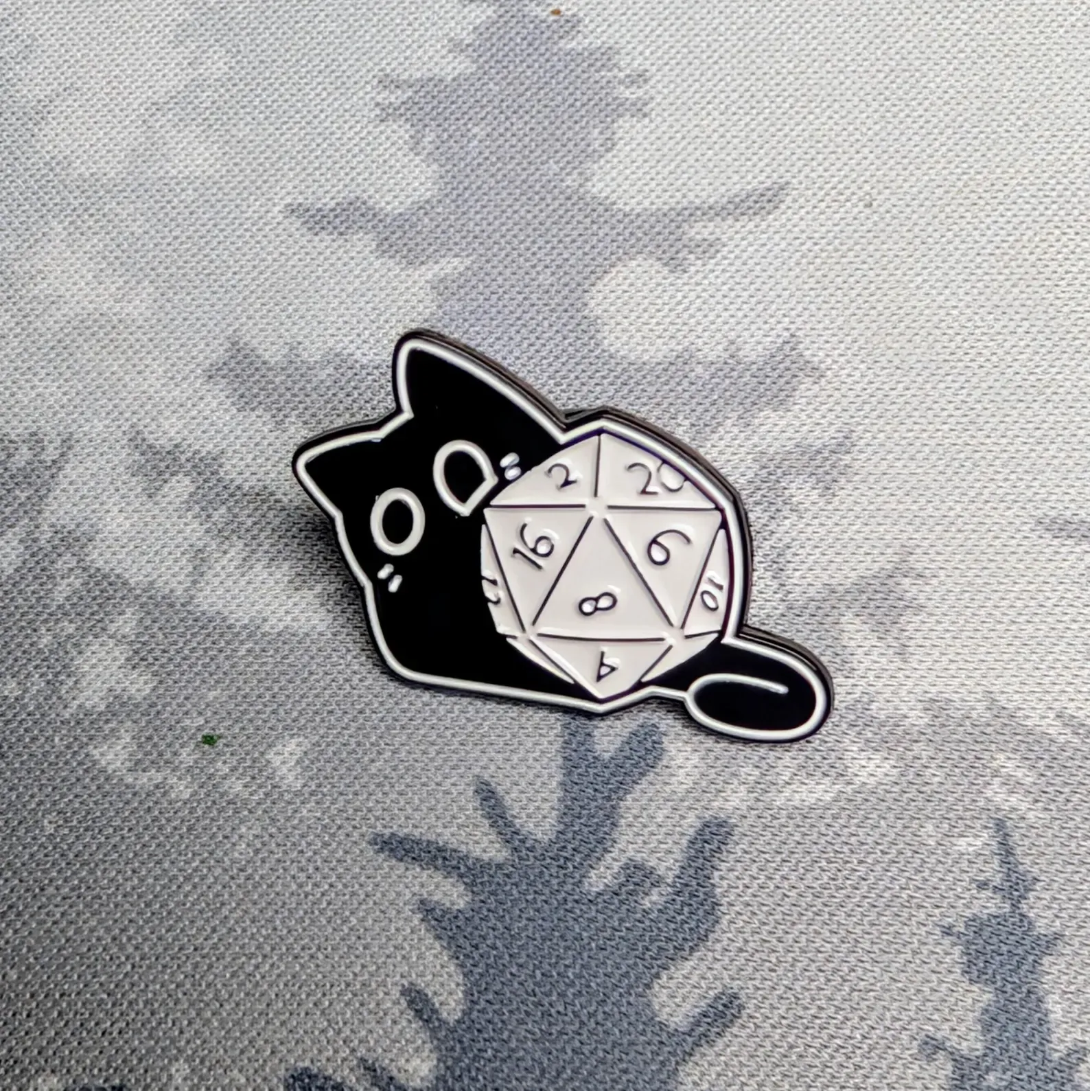 Black Cat D20 Enamel Pin