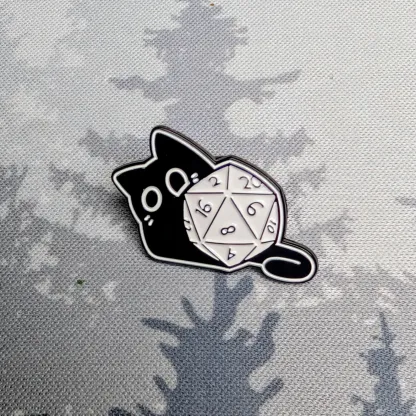 Black Cat D20 Enamel Pin