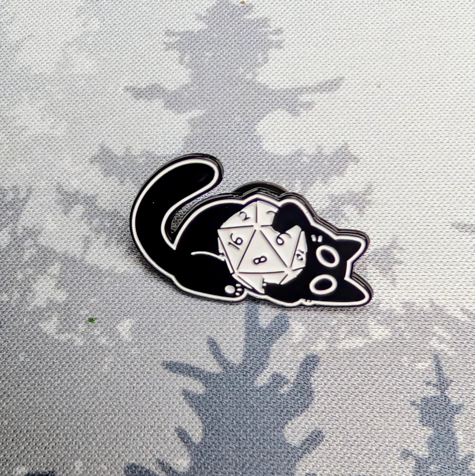 Black Cat D20 Enamel Pin