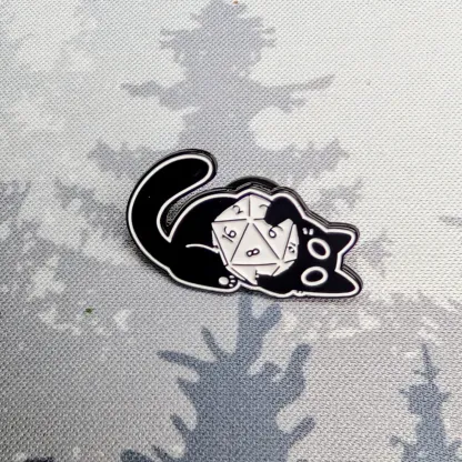 Black Cat D20 Enamel Pin
