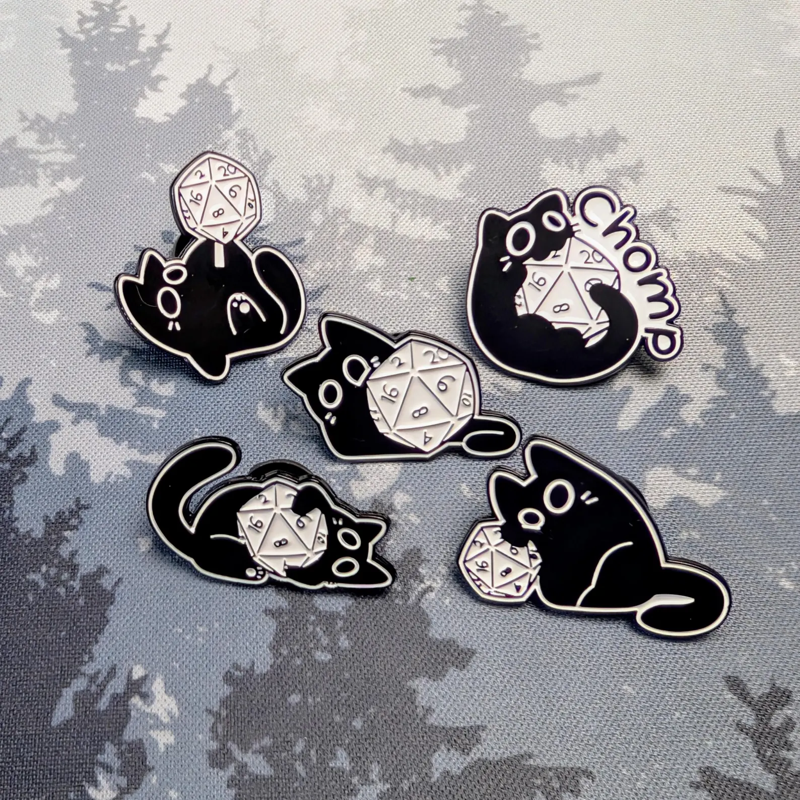 Black Cat D20 Enamel Pin