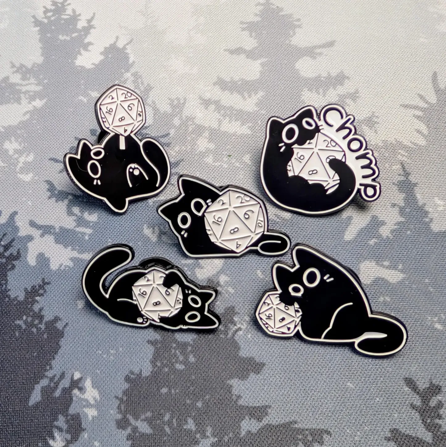 Black Cat D20 Enamel Pin