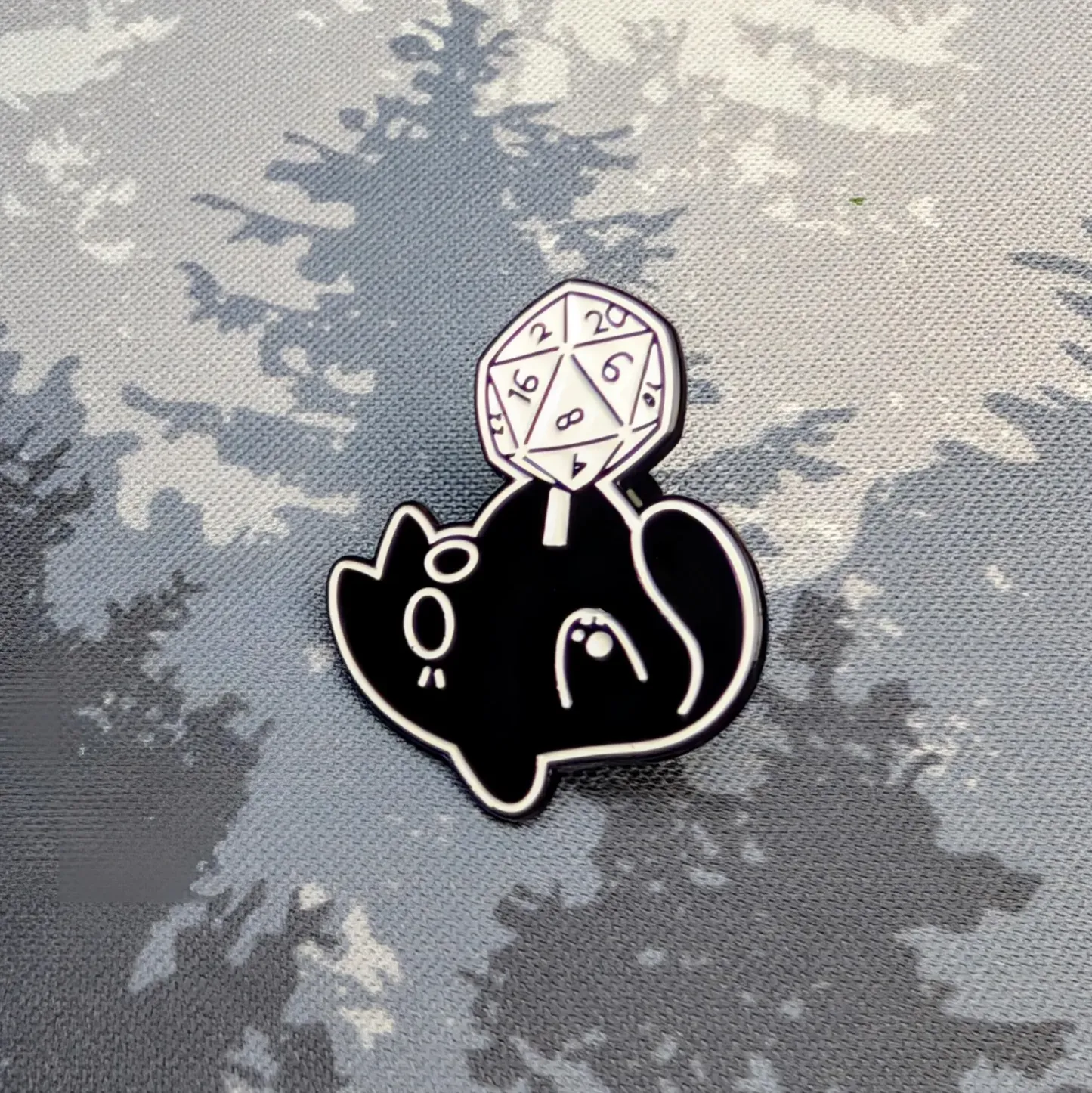 Black Cat D20 Enamel Pin