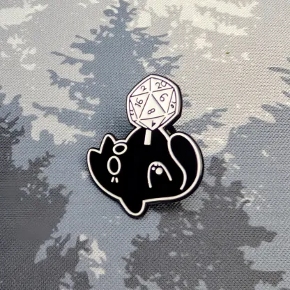 Black Cat D20 Enamel Pin