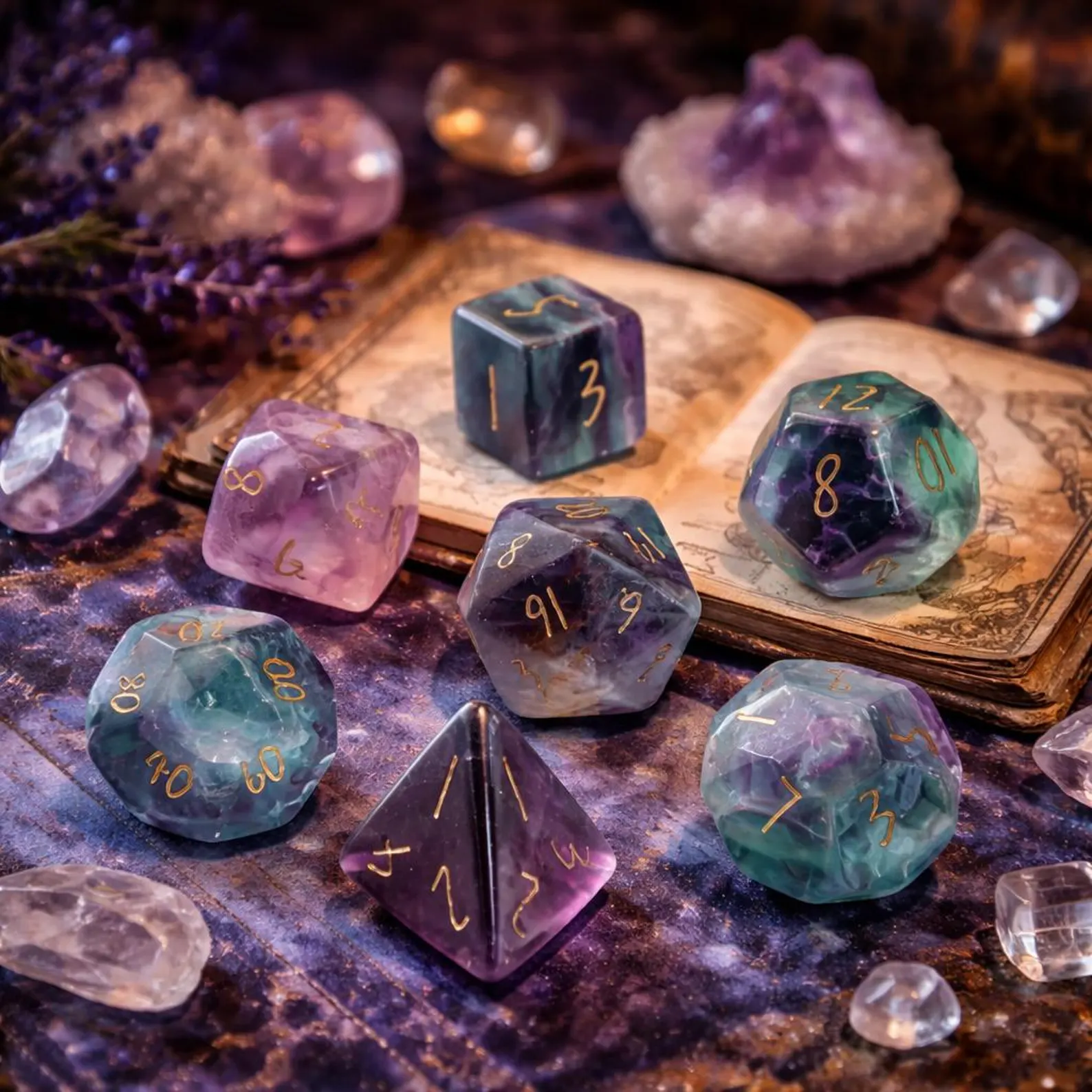 Fluorite Crystal Dice Set 