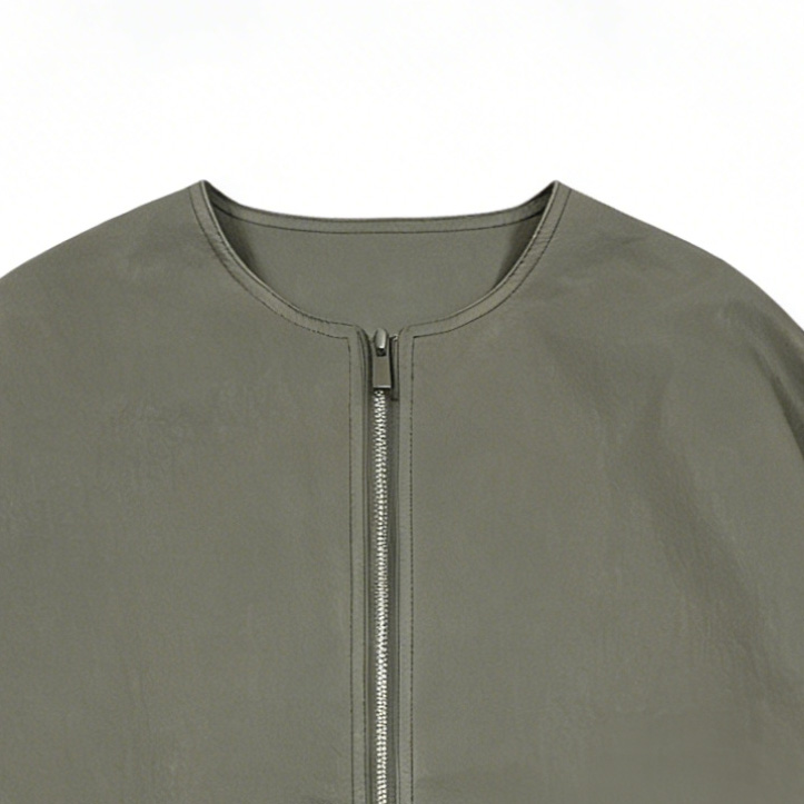 Minimalist Faux Leather Zip-Up Jacket – Cropped Urban Spring Fall Outerwear 27531