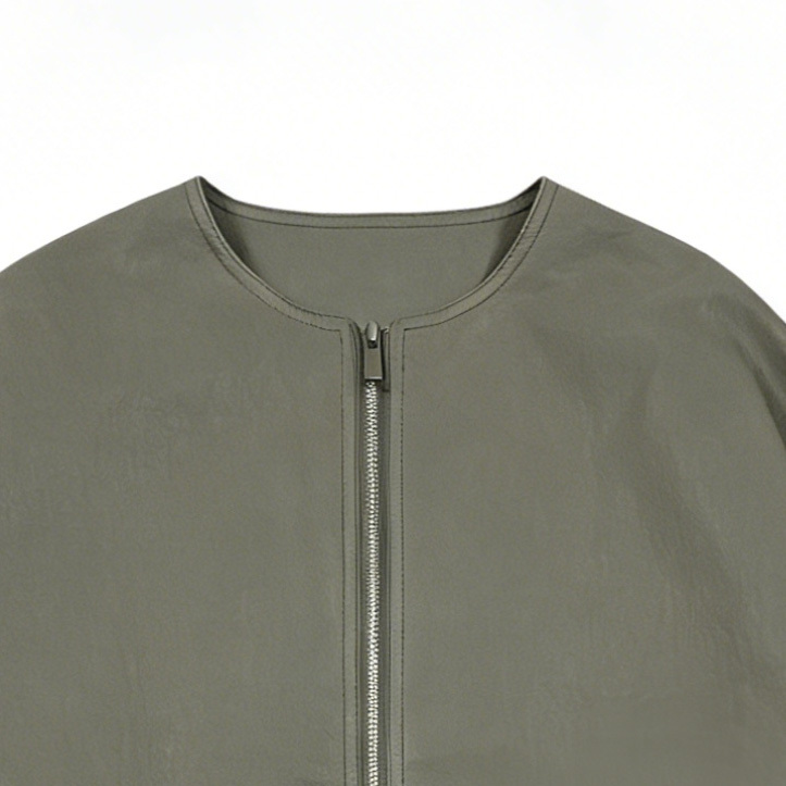 Minimalist Faux Leather Zip-Up Jacket – Cropped Urban Spring Fall Outerwear 27531
