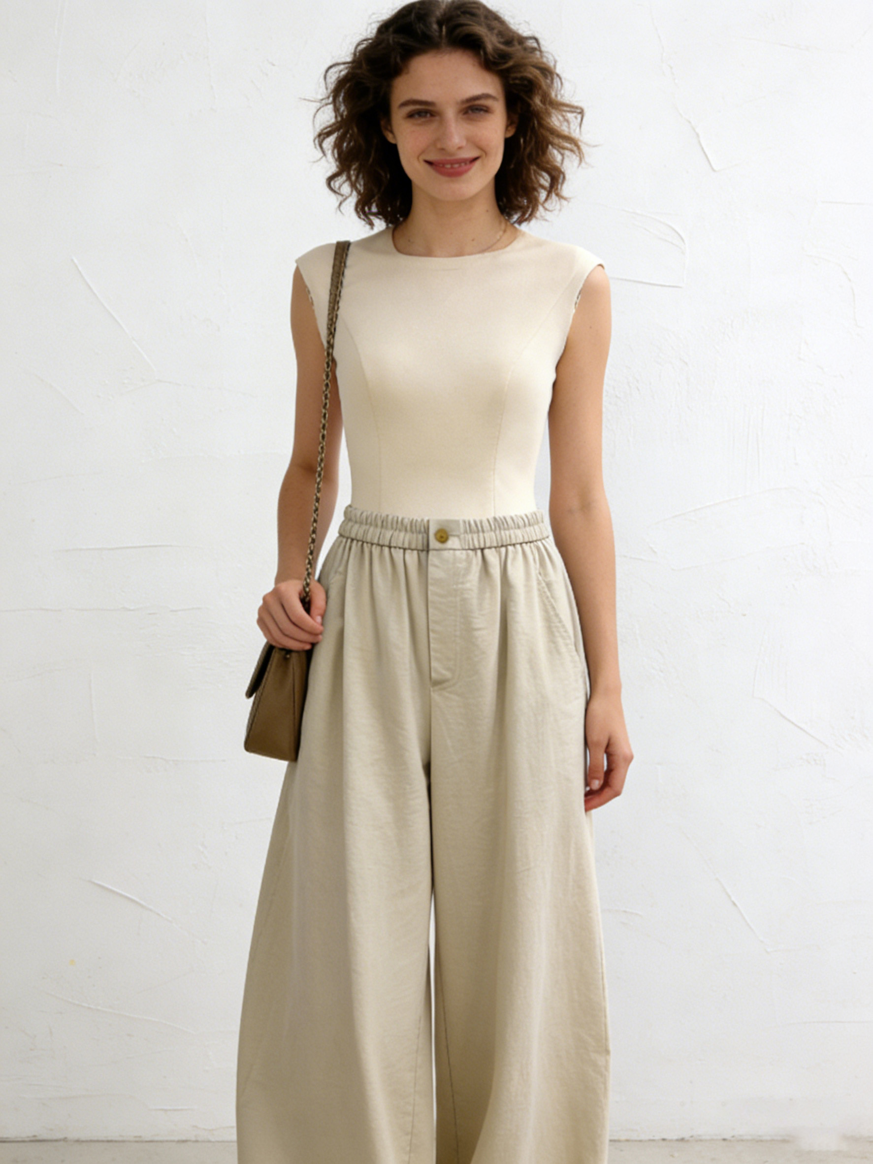 Minimal High Waist Wide Leg Pants – Casual Elegant Summer Trousers 57753