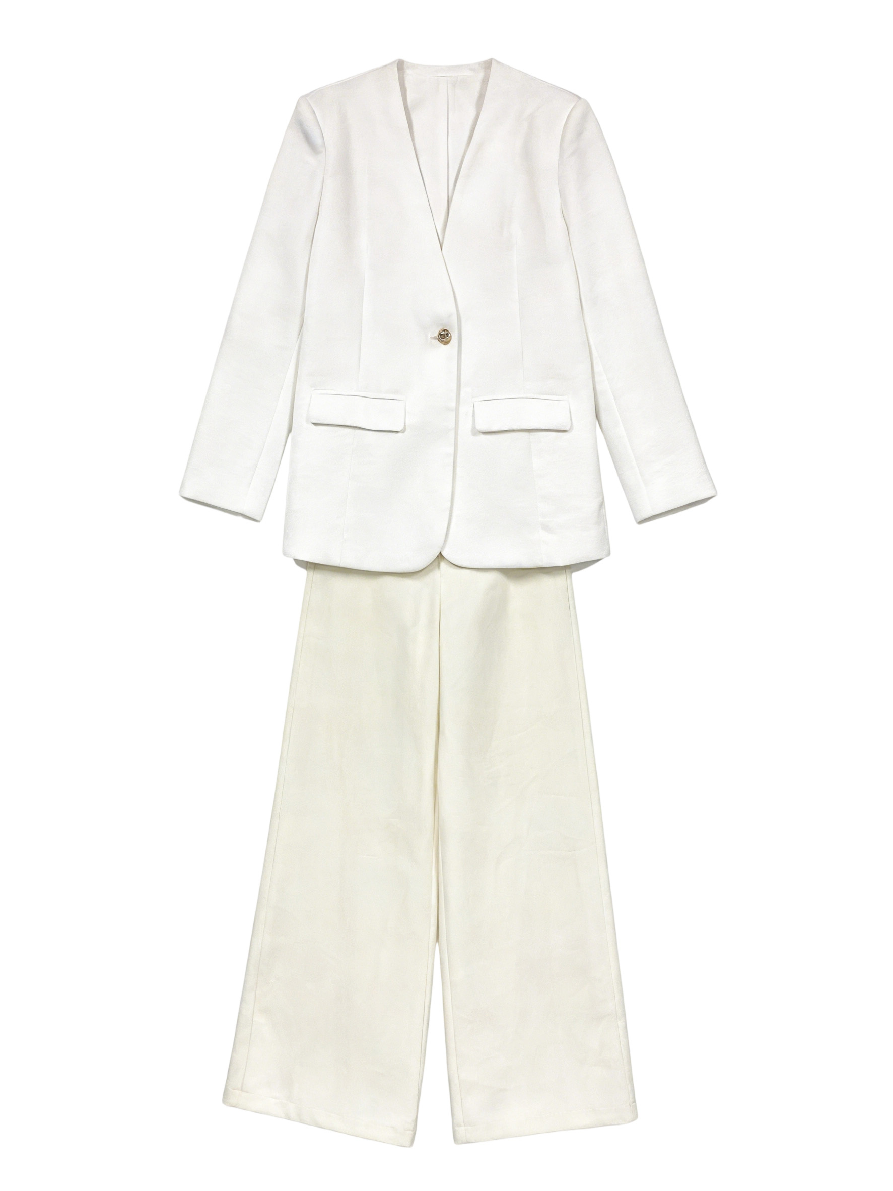 White Linen Two-Piece Set - Relaxed Blazer & Wide Leg Pants C-38668+C-41321