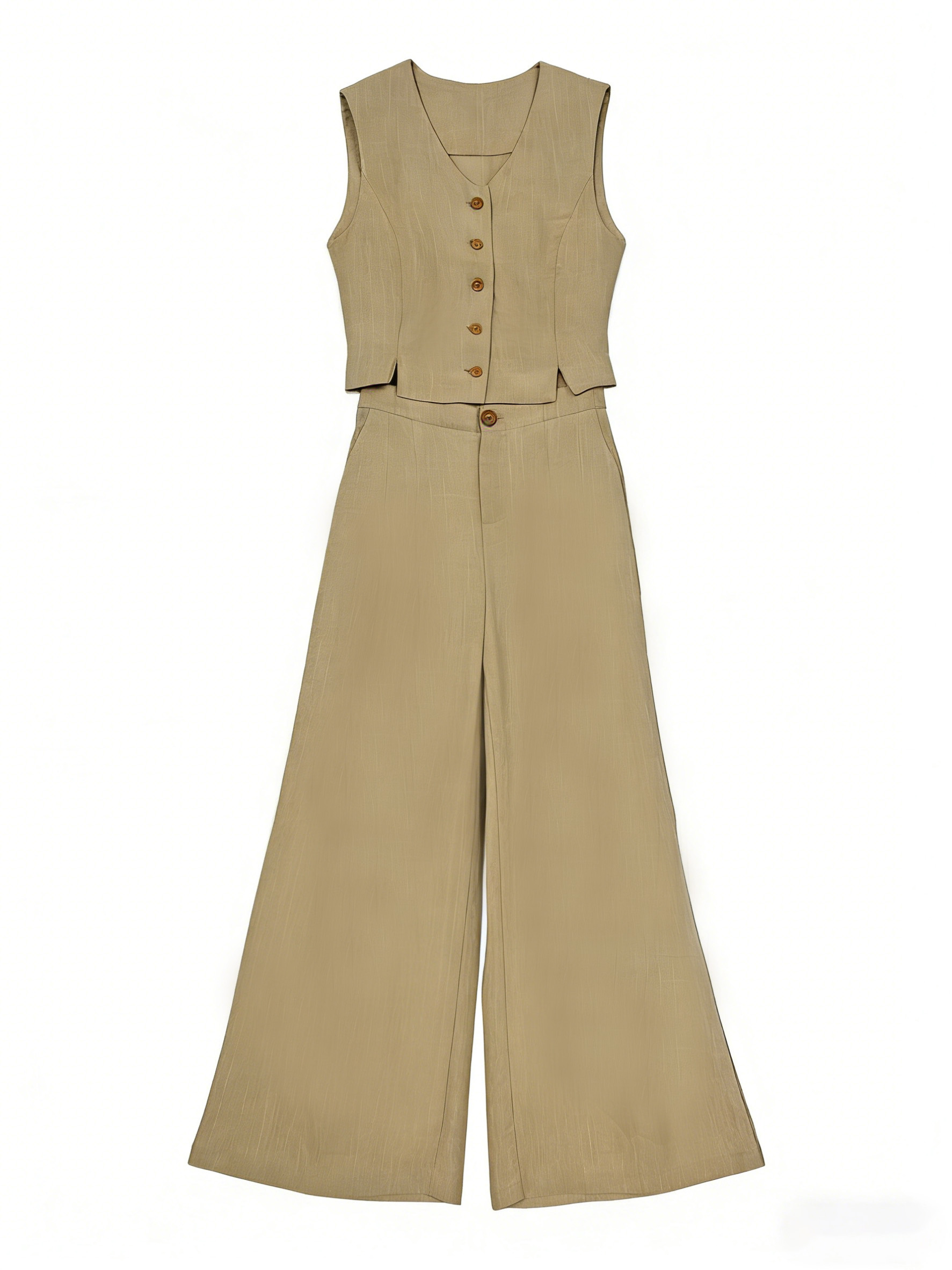 Earth Tone Linen Vest & Wide Leg Pants Set C-40002+C-40003
