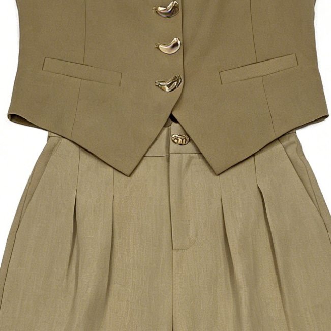 Elegant Tailored Vest and Pleated Wide-Leg Trousers Set C-41252+C-41253