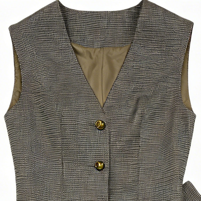 Houndstooth Sleeveless Vest Wide Leg Pants Set - Vintage Office Two Piece Outfit C-41495+C-41496