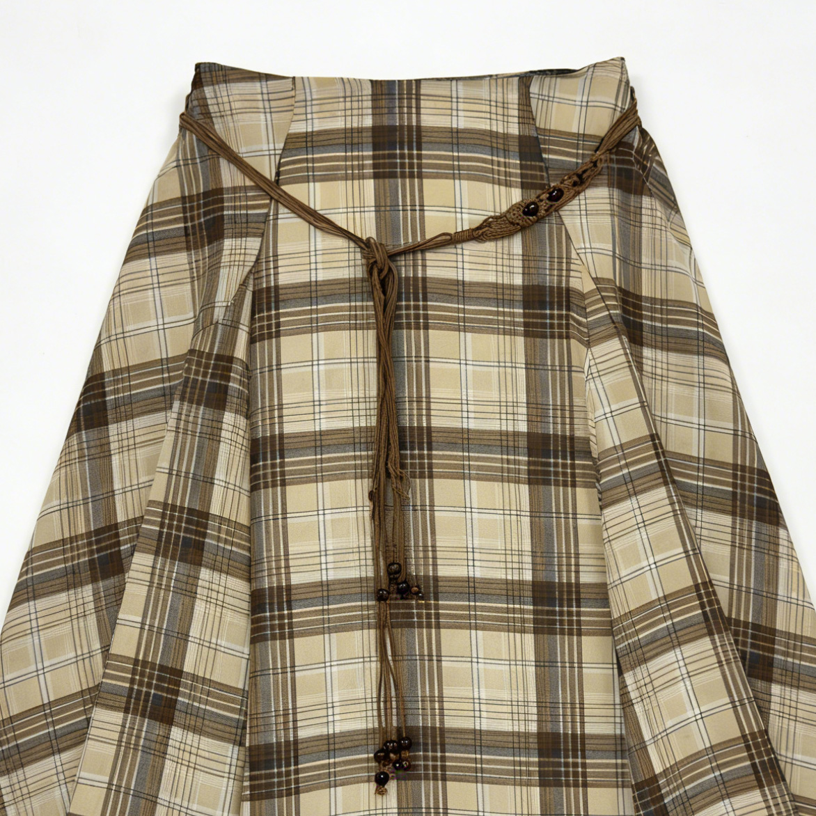 Plaid High Waist Asymmetrical Midi Skirt with Braided Belt - Vintage Boho Style C-42117