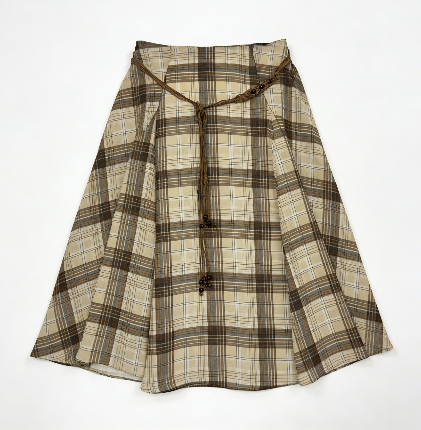 Plaid High Waist Asymmetrical Midi Skirt with Braided Belt - Vintage Boho Style C-42117