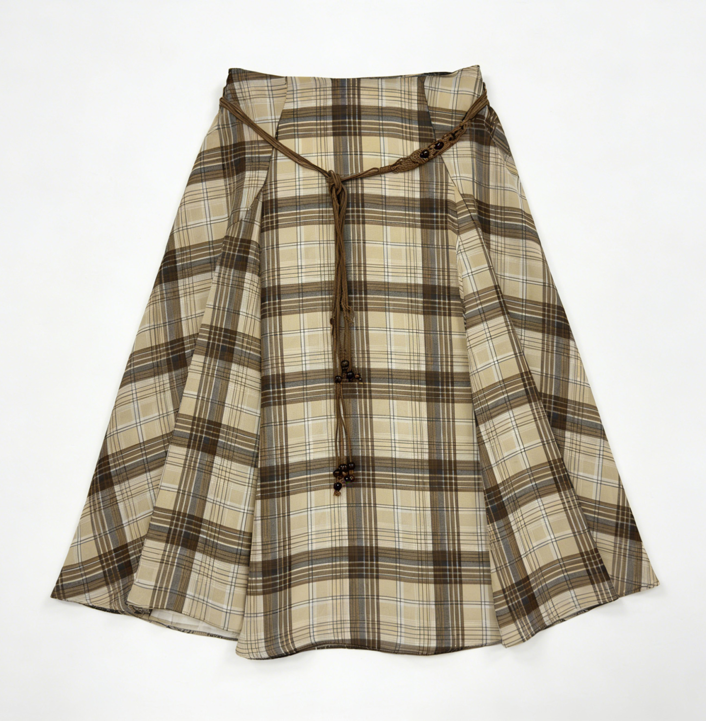 Plaid High Waist Asymmetrical Midi Skirt with Braided Belt - Vintage Boho Style C-42117