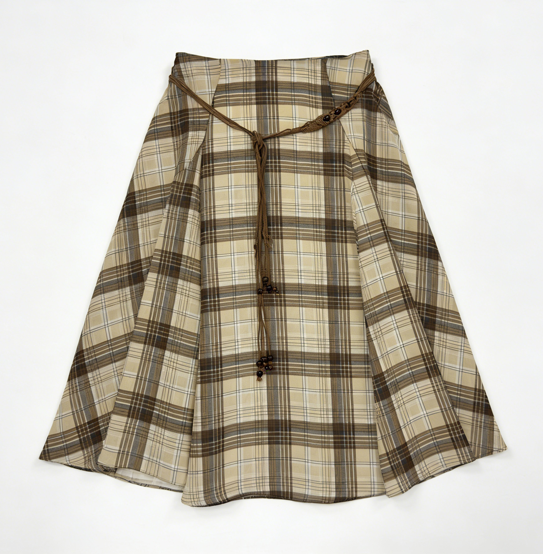 Plaid High Waist Asymmetrical Midi Skirt with Braided Belt - Vintage Boho Style C-42117