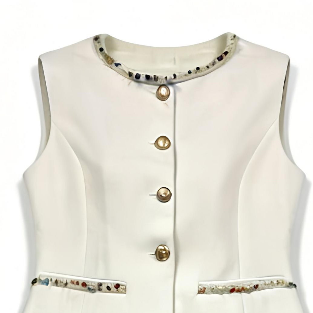 White Tweed Pearl Beaded Vest Wide Leg Pants Set - Luxury Office Outfit YB-029