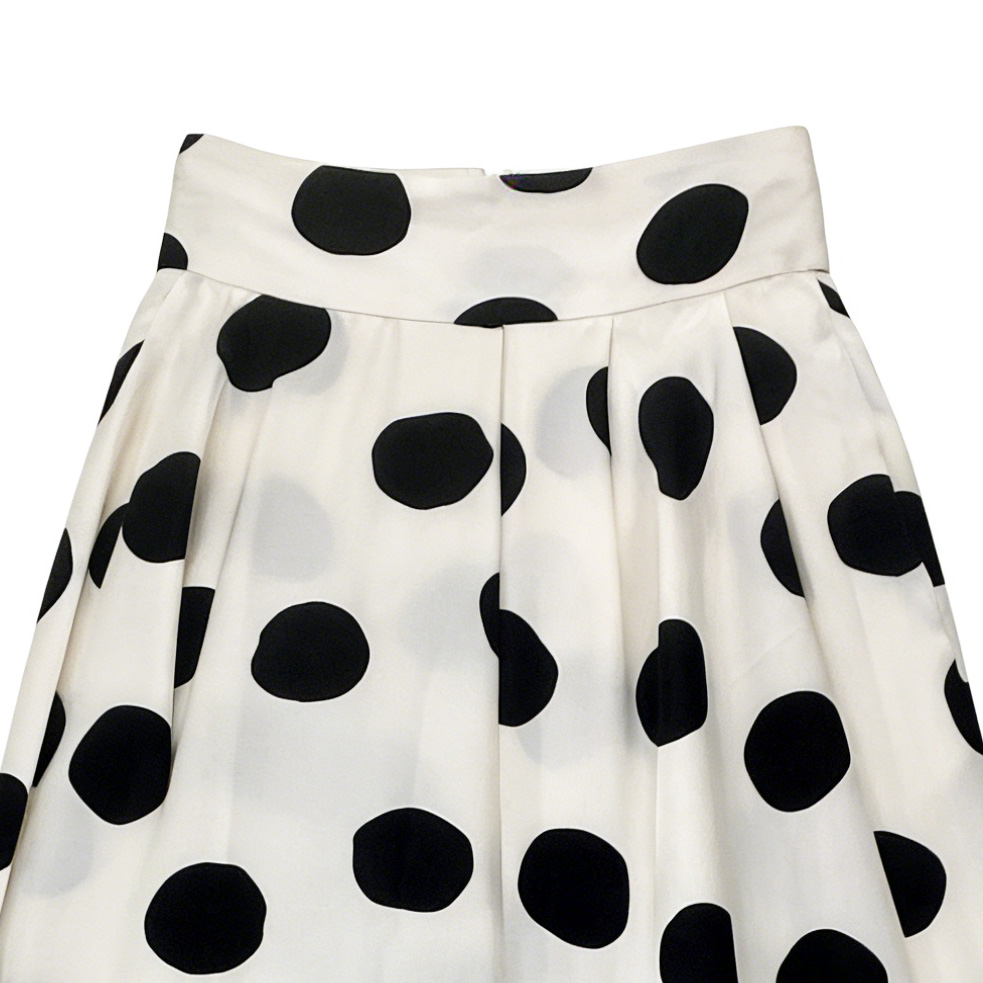 Black White Polka Dot High Waist Midi Skirt - Retro A-Line Skirt W-32842