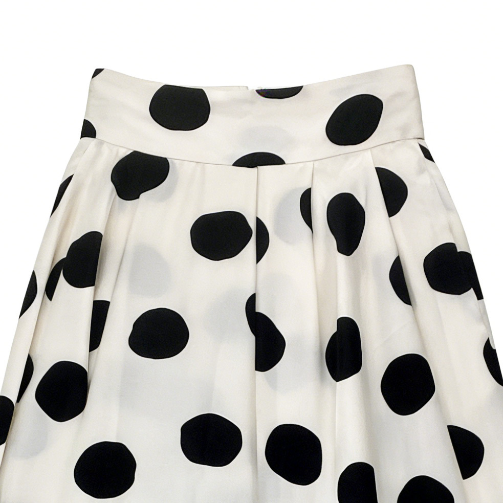 Black White Polka Dot High Waist Midi Skirt - Retro A-Line Skirt W-32842