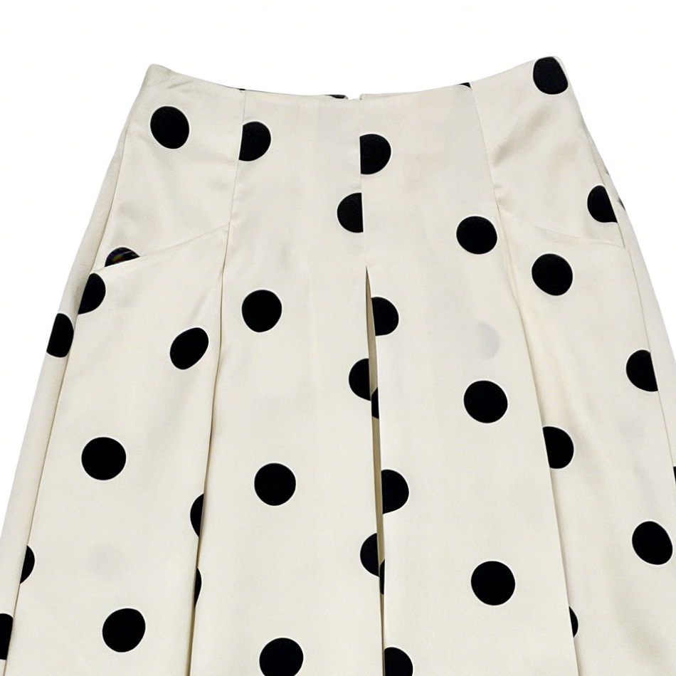 Black White Polka Dot High Waist Midi Skirt with Pockets - Retro A-Line Skirt W-38965