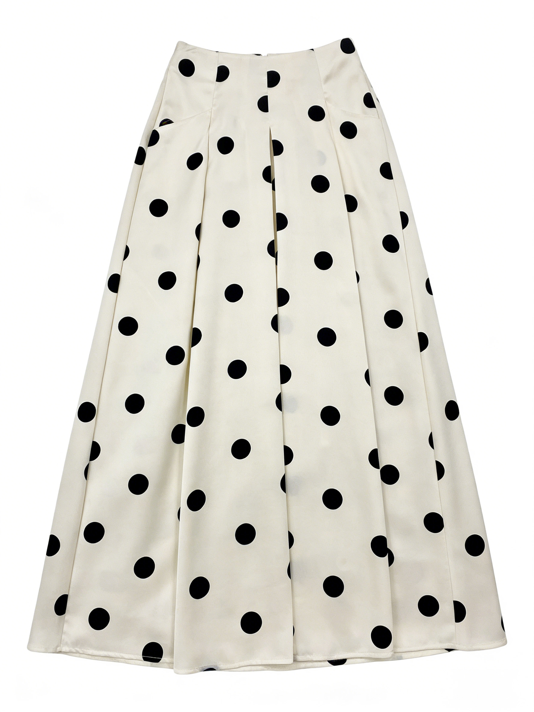 Black White Polka Dot High Waist Midi Skirt with Pockets - Retro A-Line Skirt W-38965