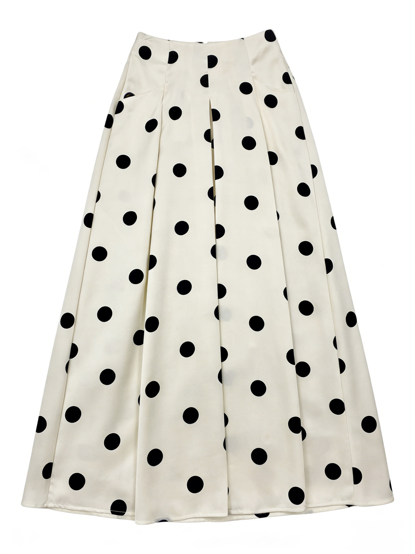Black White Polka Dot High Waist Midi Skirt with Pockets - Retro A-Line Skirt W-38965